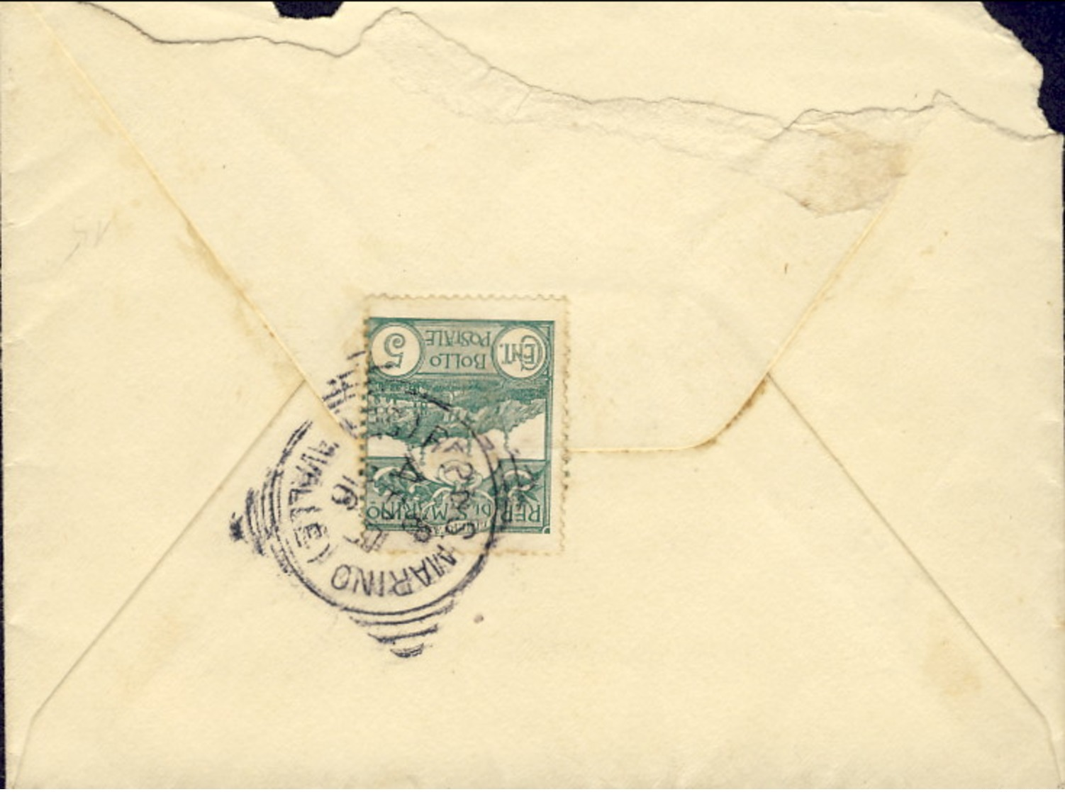 1916-San Marino Busta Affrancata 5c.Veduta Stilizzata,isolato - Storia Postale