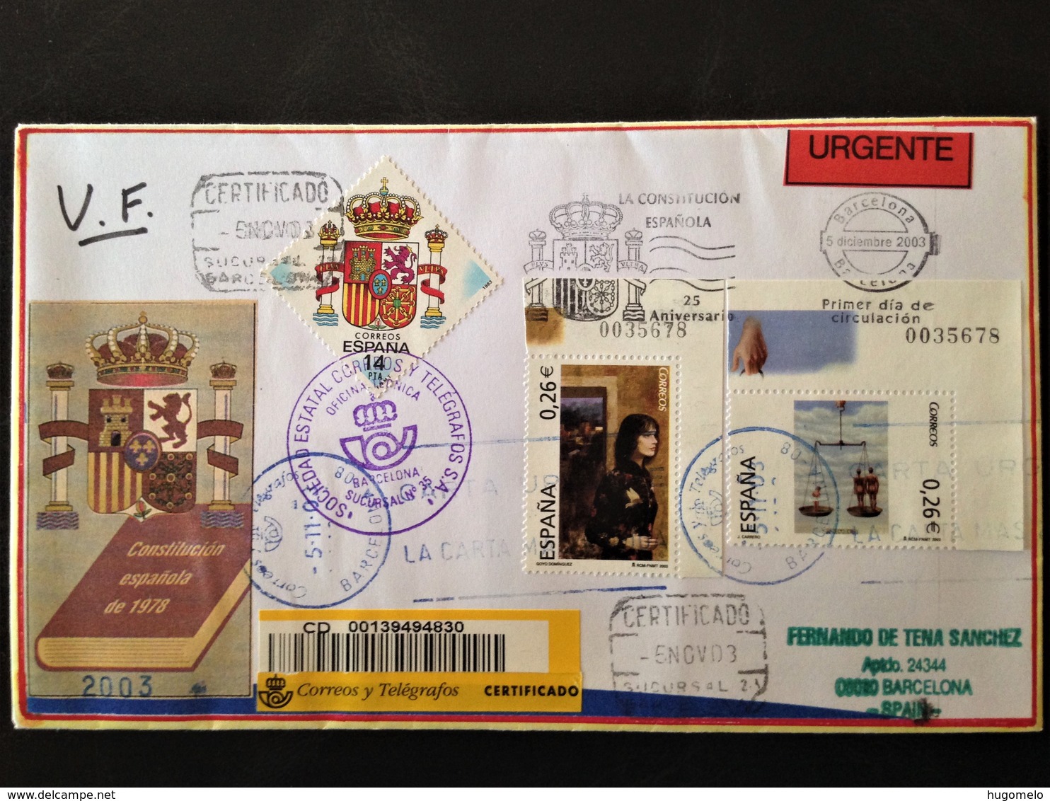 Spain, Registered Circulated Cover, 2003 - Otros & Sin Clasificación