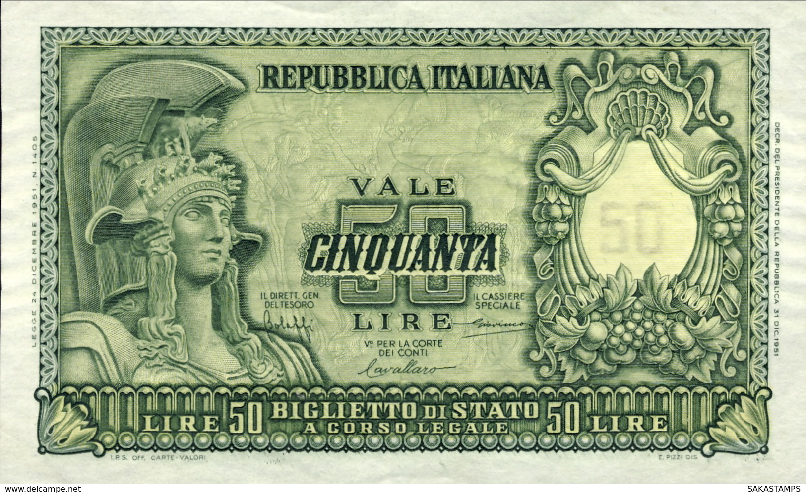1951- Lire 50 Italia Elmata Con Leggera Increspatura Della Carta, Banconota Non Circolata - 50 Lire