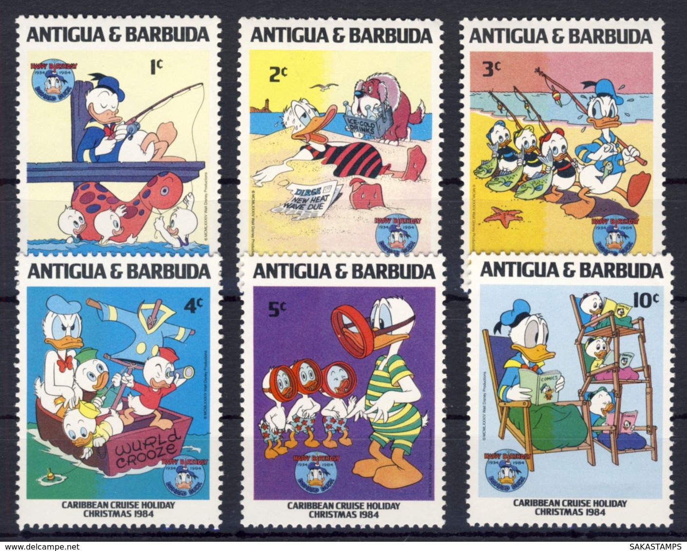 1984-(MNH=**) Antigua E Barbuda Serie 6 Valori Natale,Disney - Antigua Und Barbuda (1981-...)
