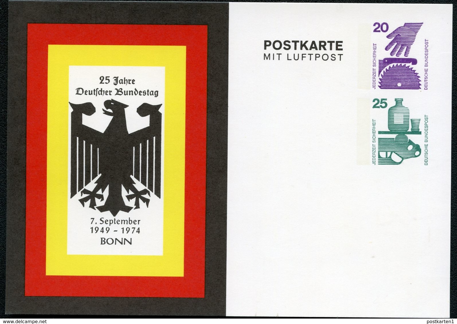 Bund PP77 D2/001 25 J. DEUTSCHER BUNDESTAG Bonn 1974  NGK 8,00 € - Private Postcards - Mint