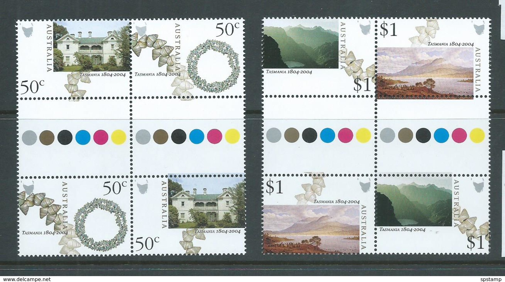 Australia 2004 Tasmania Bicentenary Set Of 2 Gutter Blocks Of 4 MNH - Mint Stamps