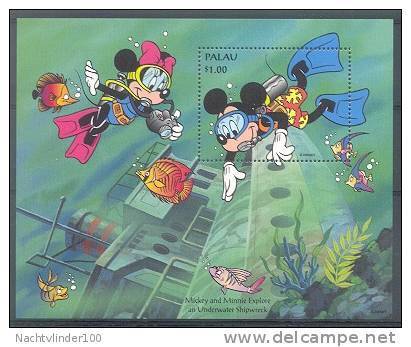 Nfg305 WALT DISNEY MICKEY MINNIE DUIKEN SCHEEPSWRAK VISSEN FISH DIVING DIVER PHOTO CAMERA SHIP WRECK PALAU 1994 PF/MNH - Disney