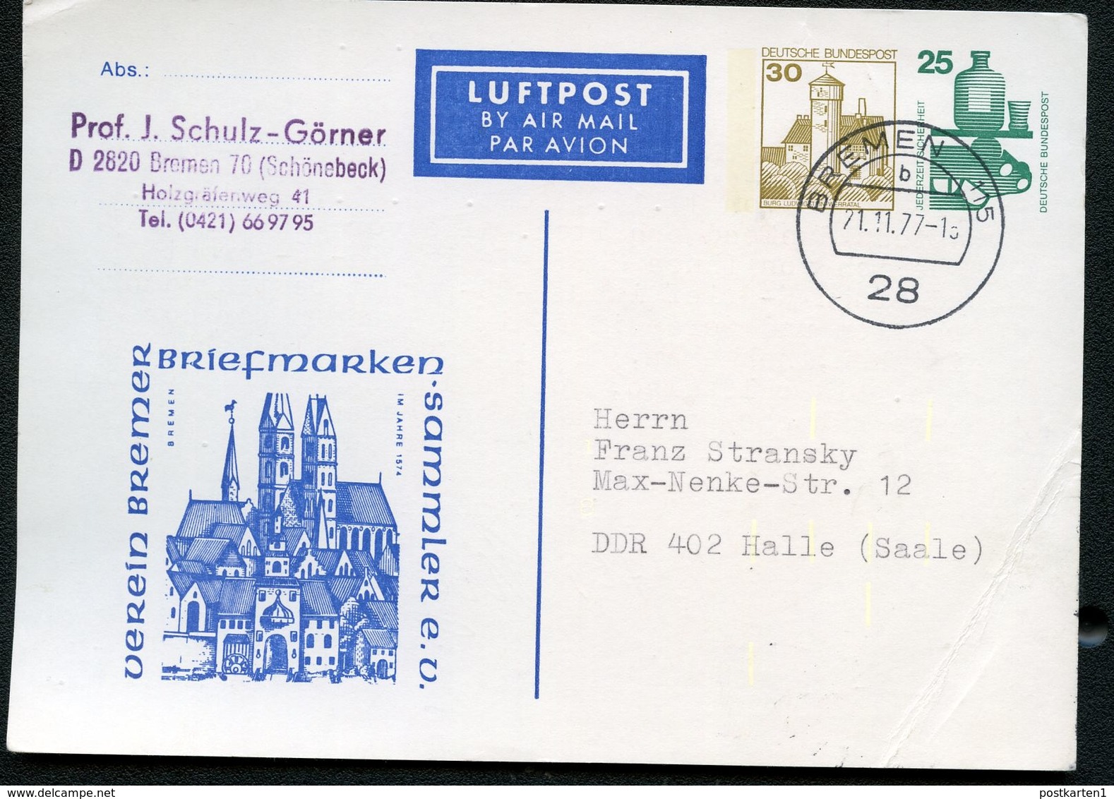 Bund PP86 B2/001 BREMEN 1574 Bremen Gebraucht 1977 NGK 5,00 € - Privatpostkarten - Gebraucht