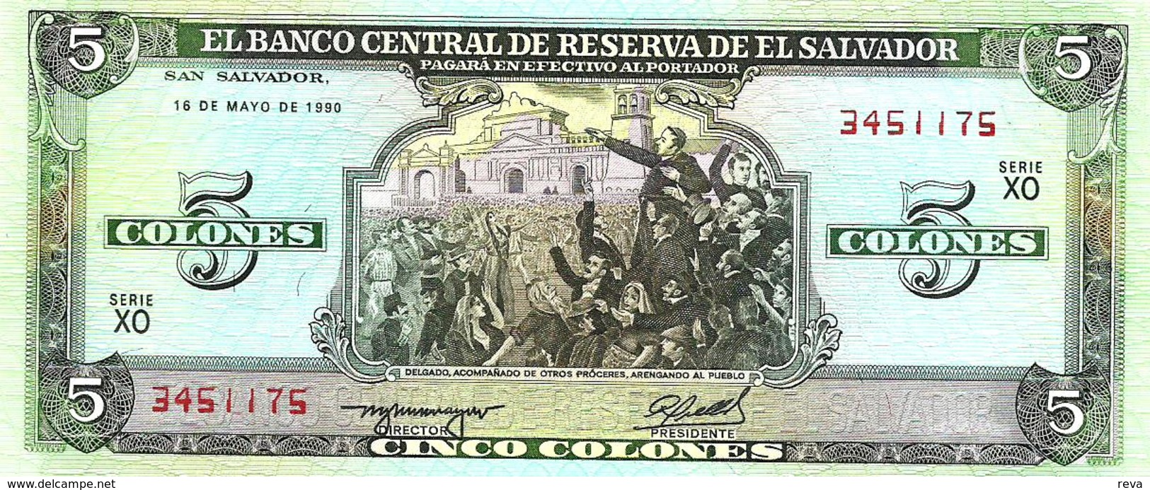 EL SALVADOR  5 COLONES GREEN MEN FRONT & MAN BACK  DATED 16-05-1990 P138 UNC READ DESCRIPTION CAREFULLY !!! - Salvador