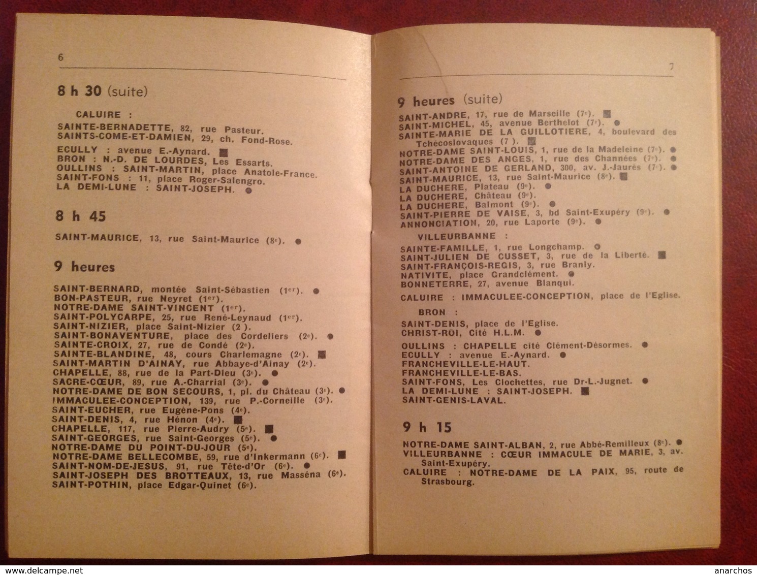 Horaire Des Messes à Lyon Et Agglomération , 1967, 18 Pages - Europe