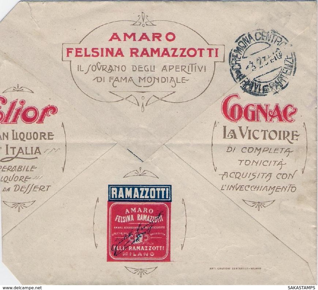 1931-busta (rifilata A Destra)della Ramazzotti Con Affrancatura Meccanica Rossa 50c. Ramazzotti Milano Casa Fondata Nel - Marcophilie