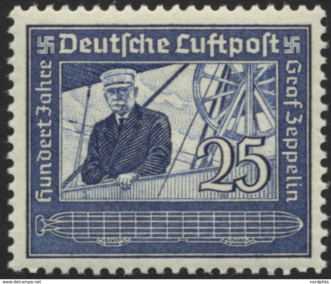 Dt. Reich 669 **, 1935, 25 Pf. Graf Zeppelin, Pracht, Mi. 22.- - Oblitérés