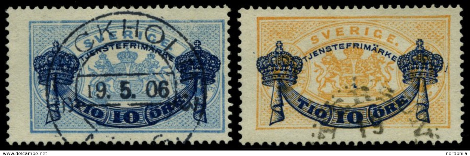 DIENSTMARKEN D 12/3 O, 1889, 10 Ö. Auf 12 Ö. Blau Und 20 Ö. Auf 24 Ö. Gelb, Pracht, Mi. 45.- - Dienstmarken