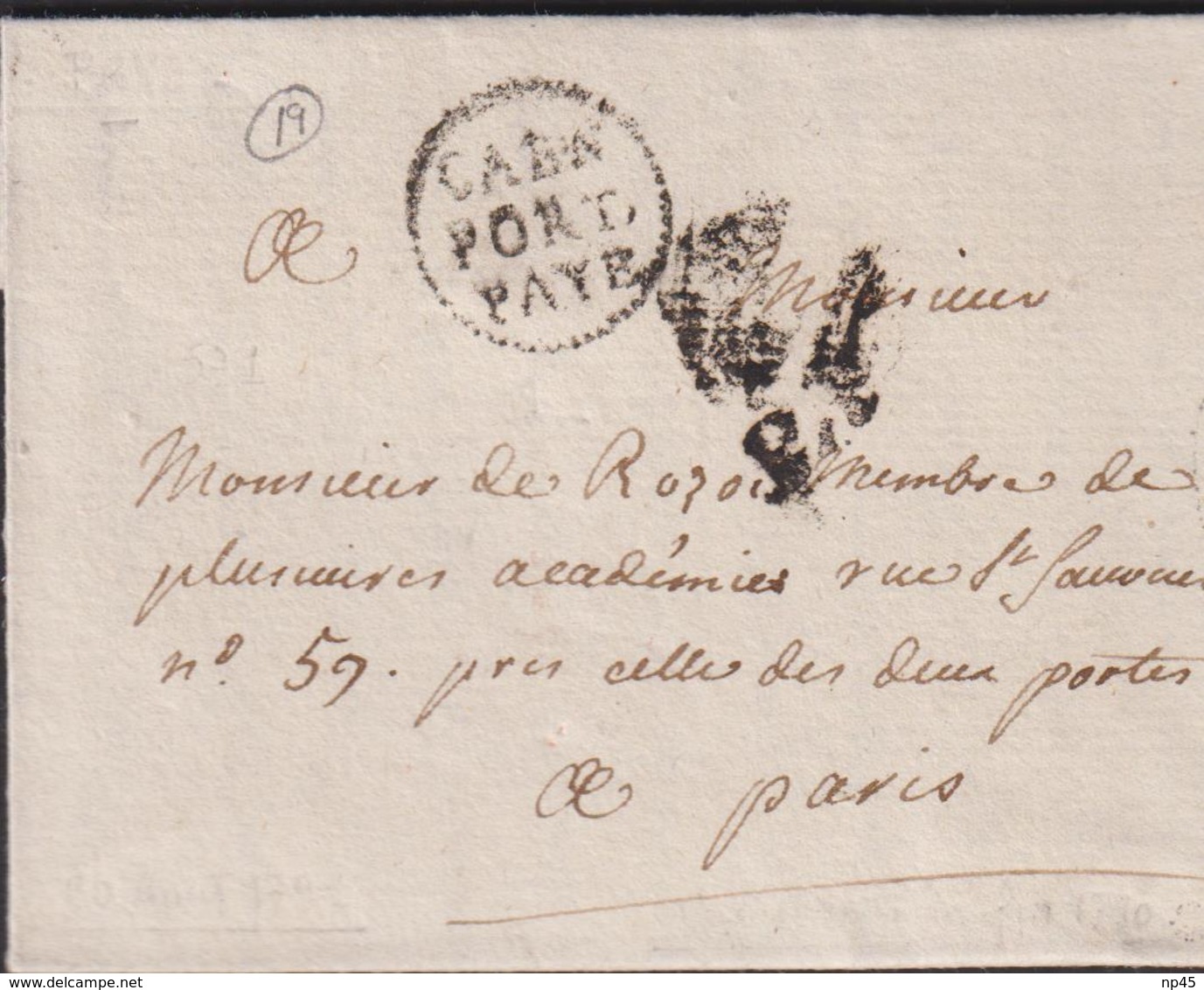 MARQUE POSTALE CALVADOS RARE PP DE CAEN SUR LETTRE AVEC TEXTE DE 1791 SUP - 1849-1876: Période Classique