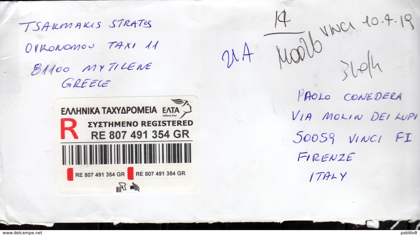 GREECE GRECIA  HELLAS 2019 REGISTERED LETTER LETTERA RACCOMANDATA SEE THE SCAN - Lettres & Documents