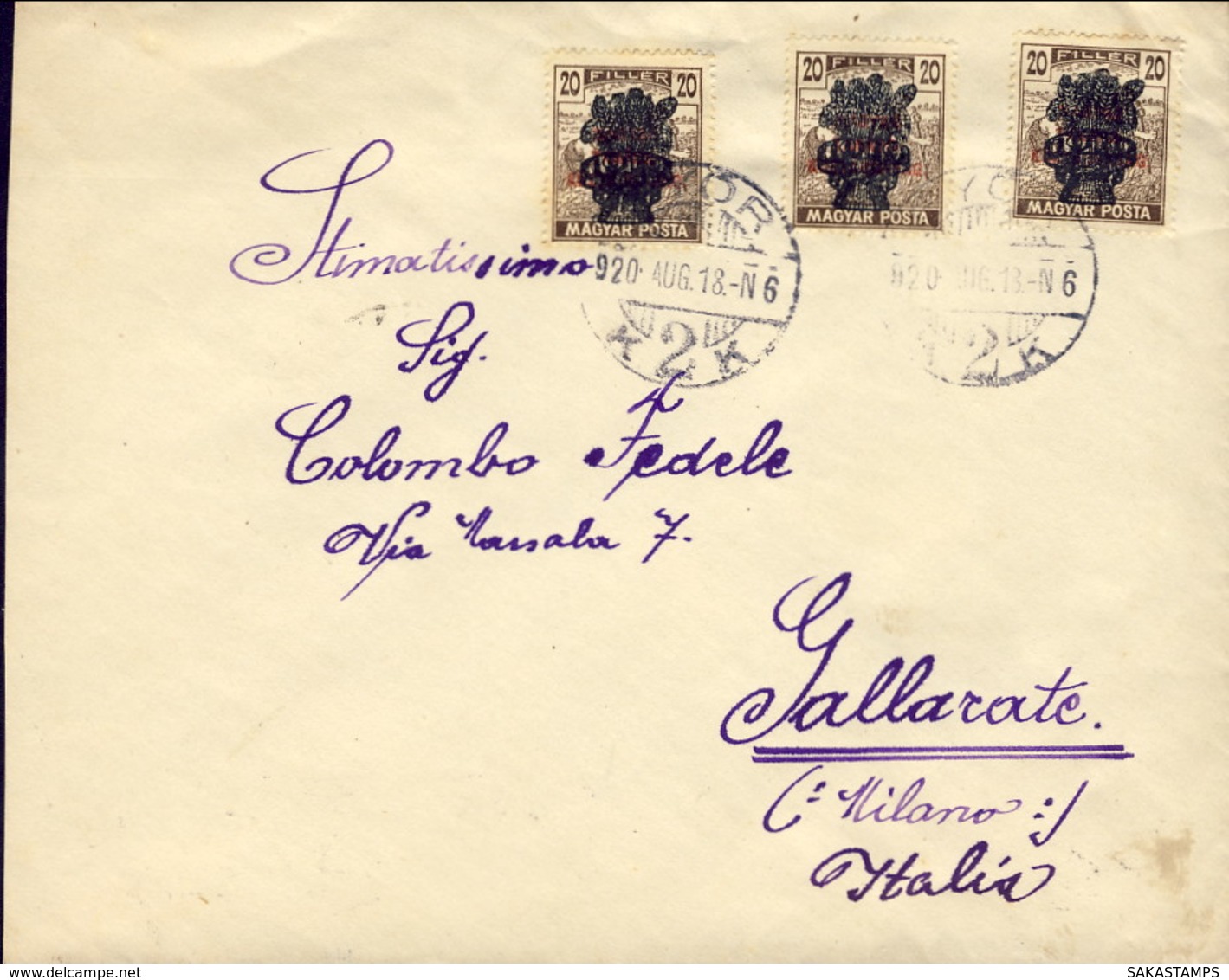 1920-Ungheria Lettera Diretta A Gallarate (Milano) Con Affrancatura Multipla Del 20fi. - Postmark Collection