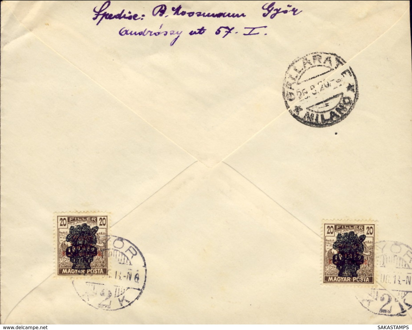1920-Ungheria Lettera Diretta A Gallarate (Milano) Con Affrancatura Multipla Del 20fi. - Postmark Collection