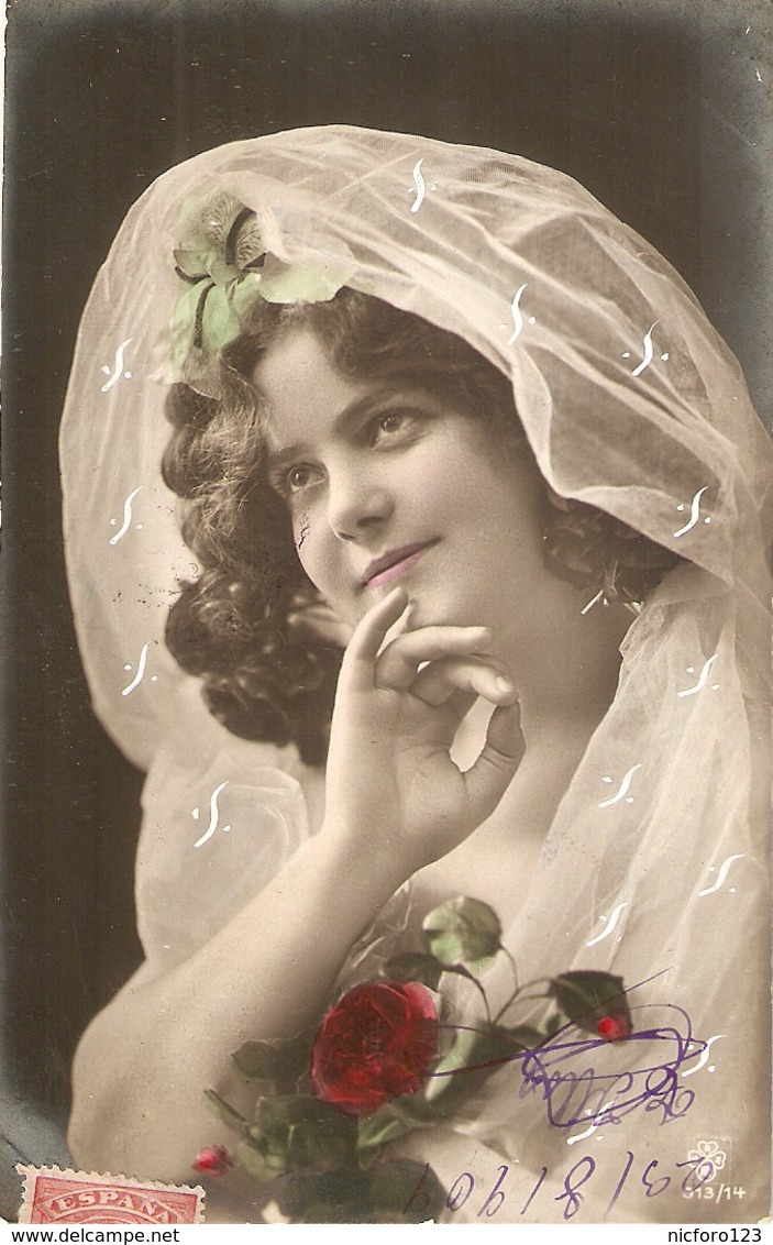 "Pretty Smiling Lady. Roses. Veil" Nice Vintage French Postcard - Frauen