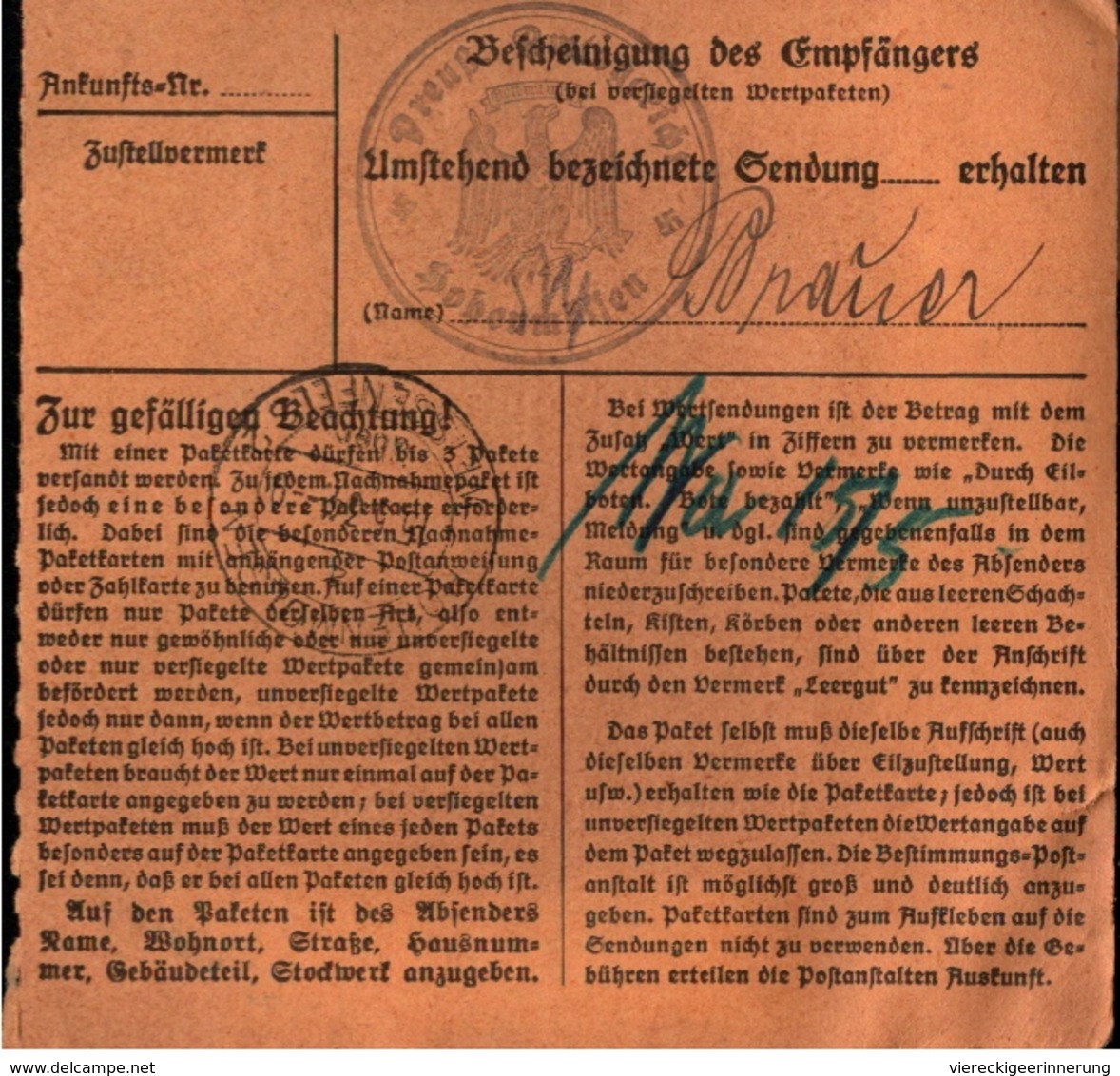 ! 1934 Paketkarte Deutsches Reich, Leipzig C4, Landgericht Nach Hohenmölsen, Dienstmarken - Briefe U. Dokumente