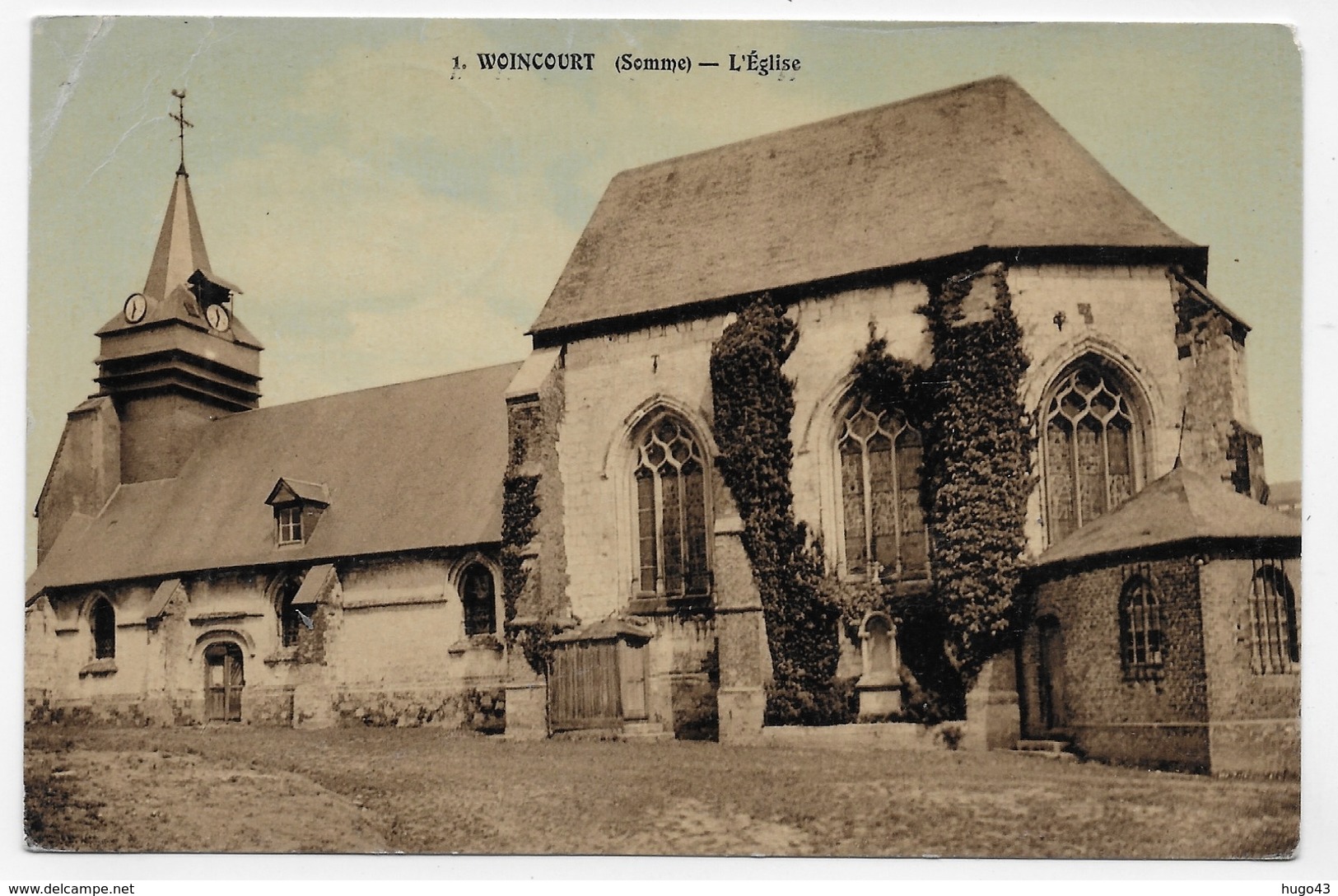 (RECTO / VERSO) WOINCOURT EN 1957 - N° 3 - L' EGLISE - PLI ANGLE HAUT A GAUCHE - BEAU CACHET - FORMAT CPA VOYAGEE - Autres & Non Classés