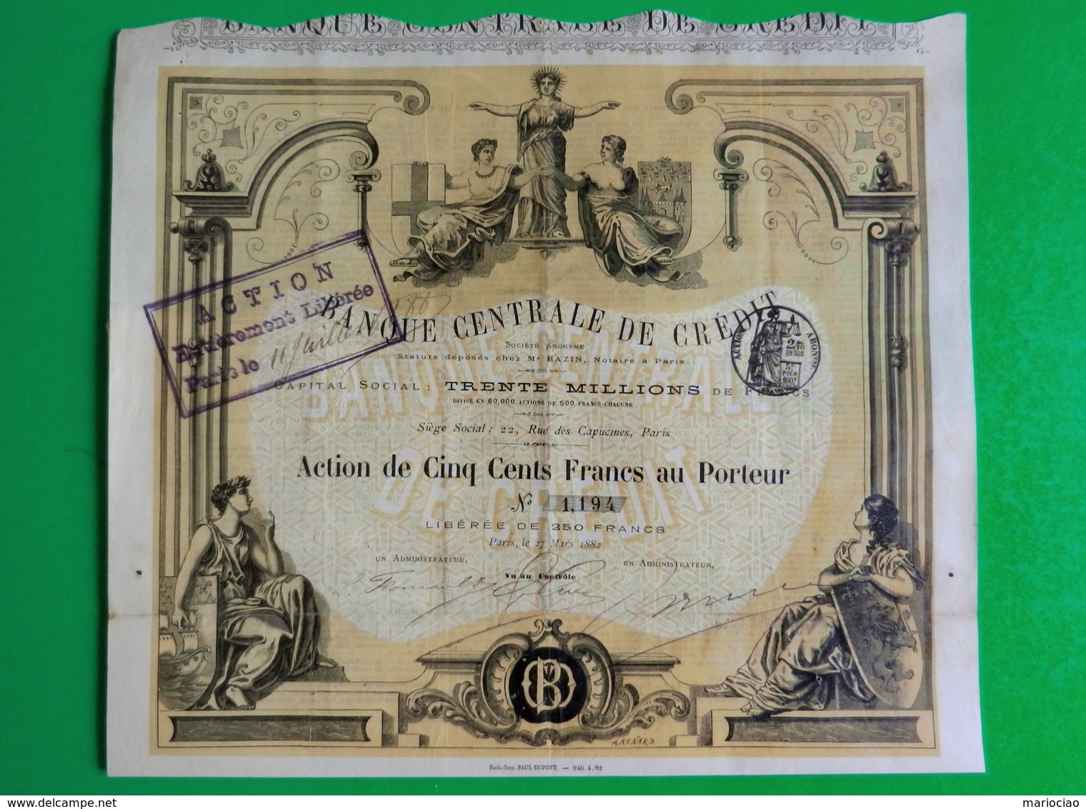 T-FR Banque Centrale De Credit 1882 - RARE - Bank & Insurance