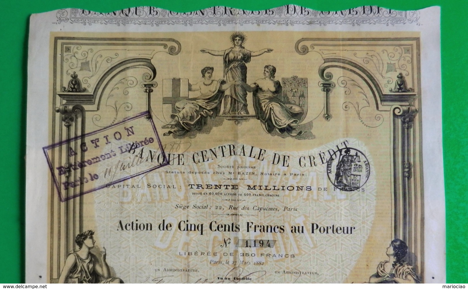 T-FR Banque Centrale De Credit 1882 - RARE - Bank & Insurance