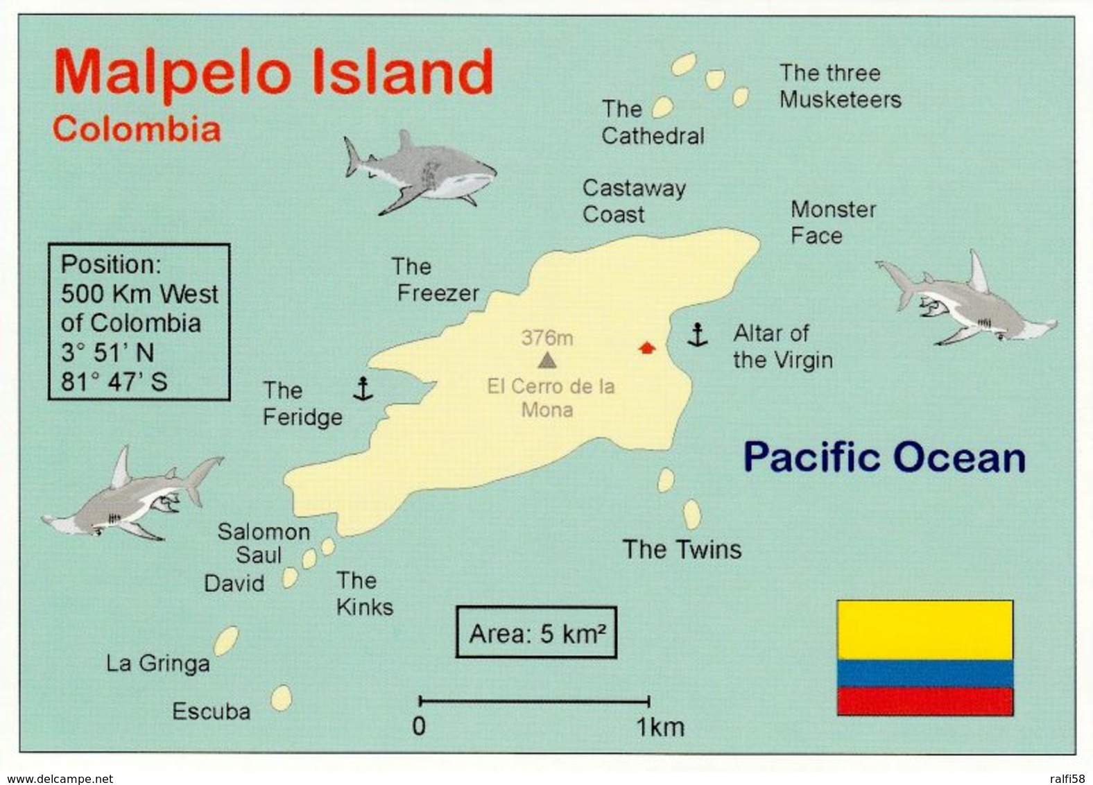 1 Map Of Malpelo Island * 1 Ansichtskarte Mit Der Landkarte Von Der Insel Malpelo Liegt Im Pazifik - Gehört Zu Kolumbien - Landkarten