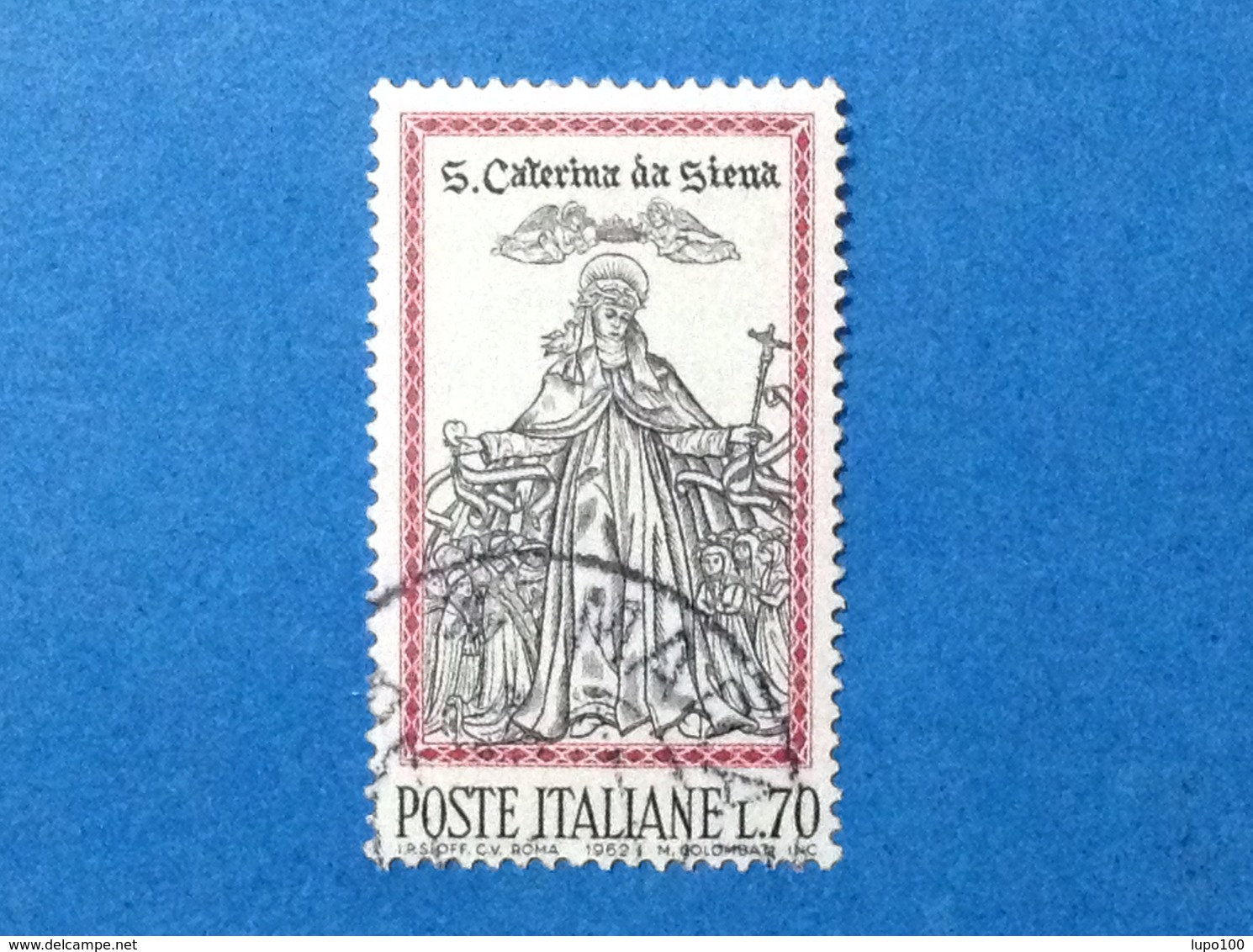 1962 ITALIA SANTA CATERINA DA SIENA 70 LIRE FRANCOBOLLO USATO ITALY STAMP USED - Posta Aerea