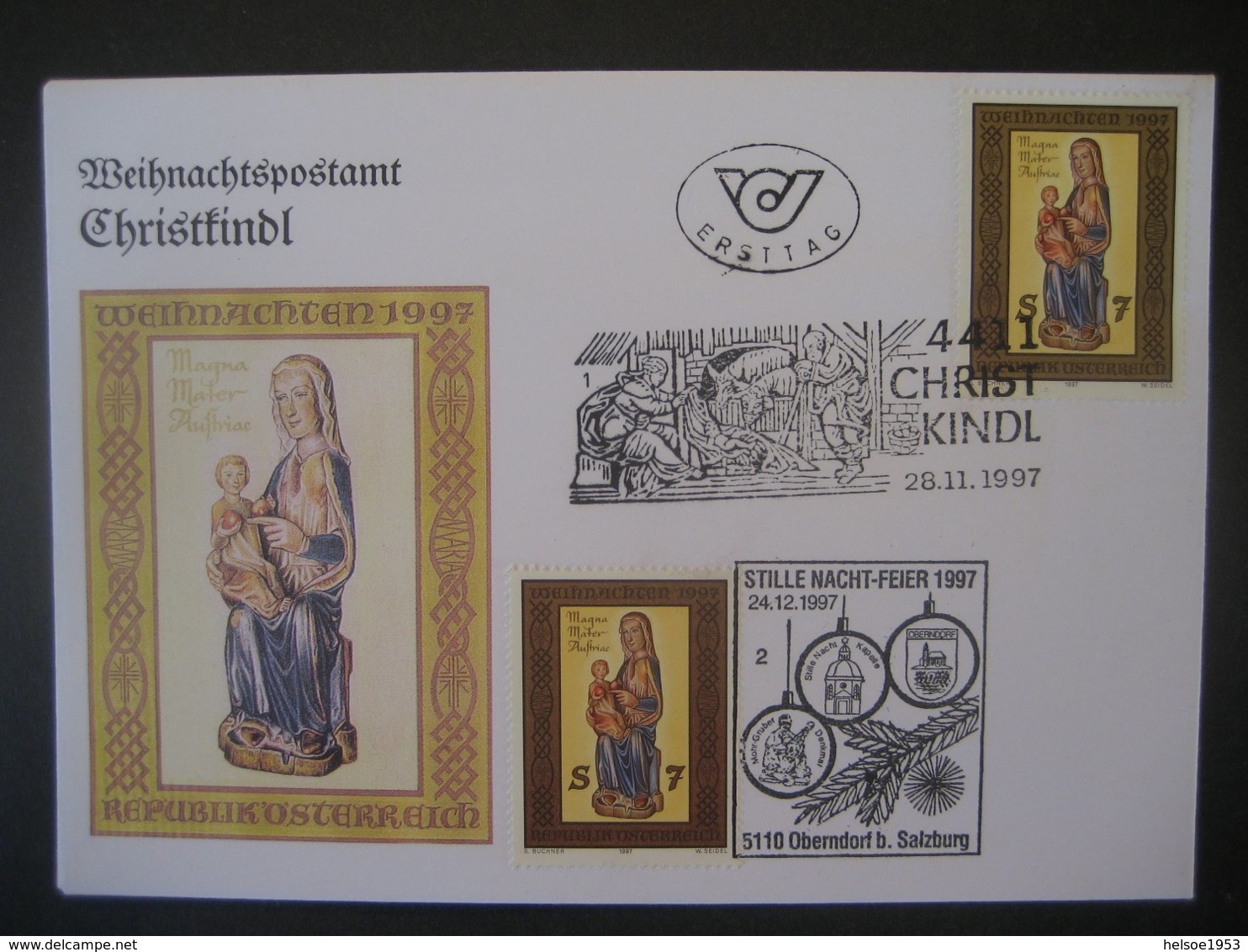 Österreich- Christkindl 28.11.1997 FDC In Kombi Mit Oberndorf 24.12.1997 - Covers & Documents