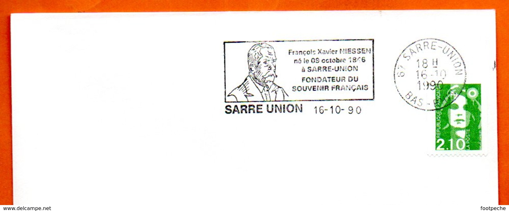 67 SARRE UNION   FRANCOIS XAVIER NIESSEN  1990 Lettre Entière N° BC 813 - Oblitérations Mécaniques (flammes)