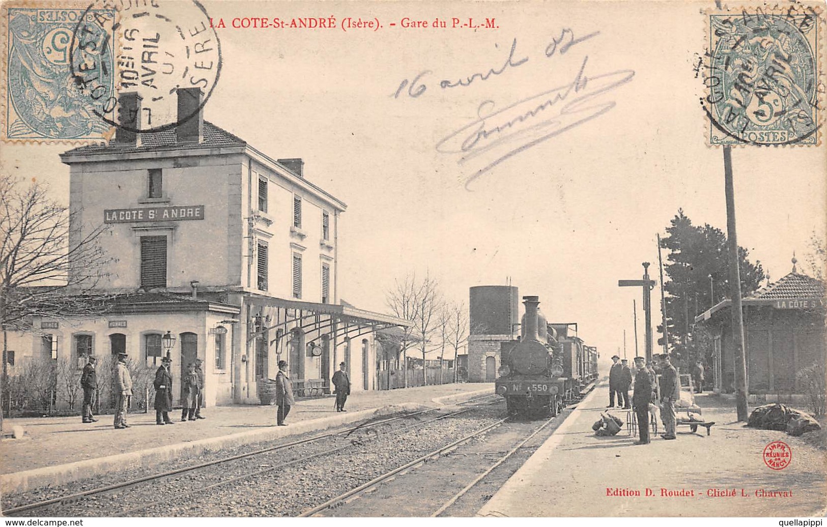 09727 "ISERE - LA COTE ST. ANDRE' - GARE DU P.L.M."  TRENO, ANIMATA. CART  SPED 1907 - La Côte-Saint-André