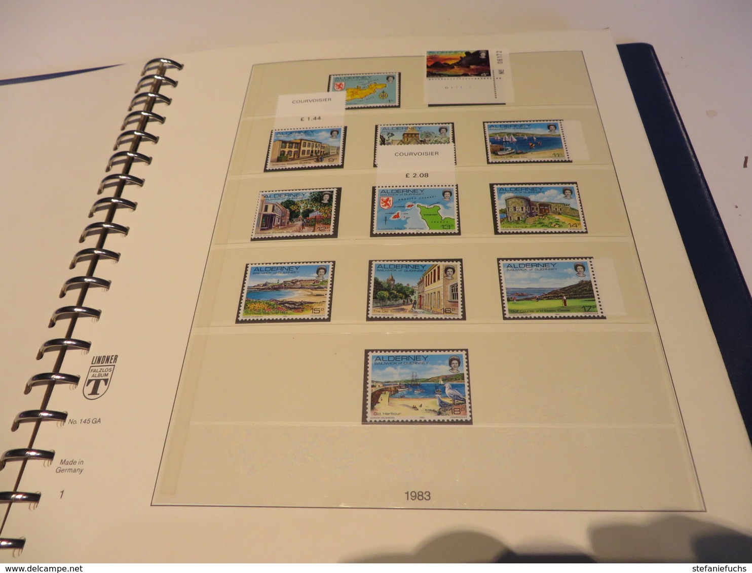 GUERNSEY - ALDERNEY 1983 bis 2002  Posten  mit  o /  ** /  auf  2 x LINDNER -T -VORDRUCKTEXT   im  BINDER mit SCHUBER