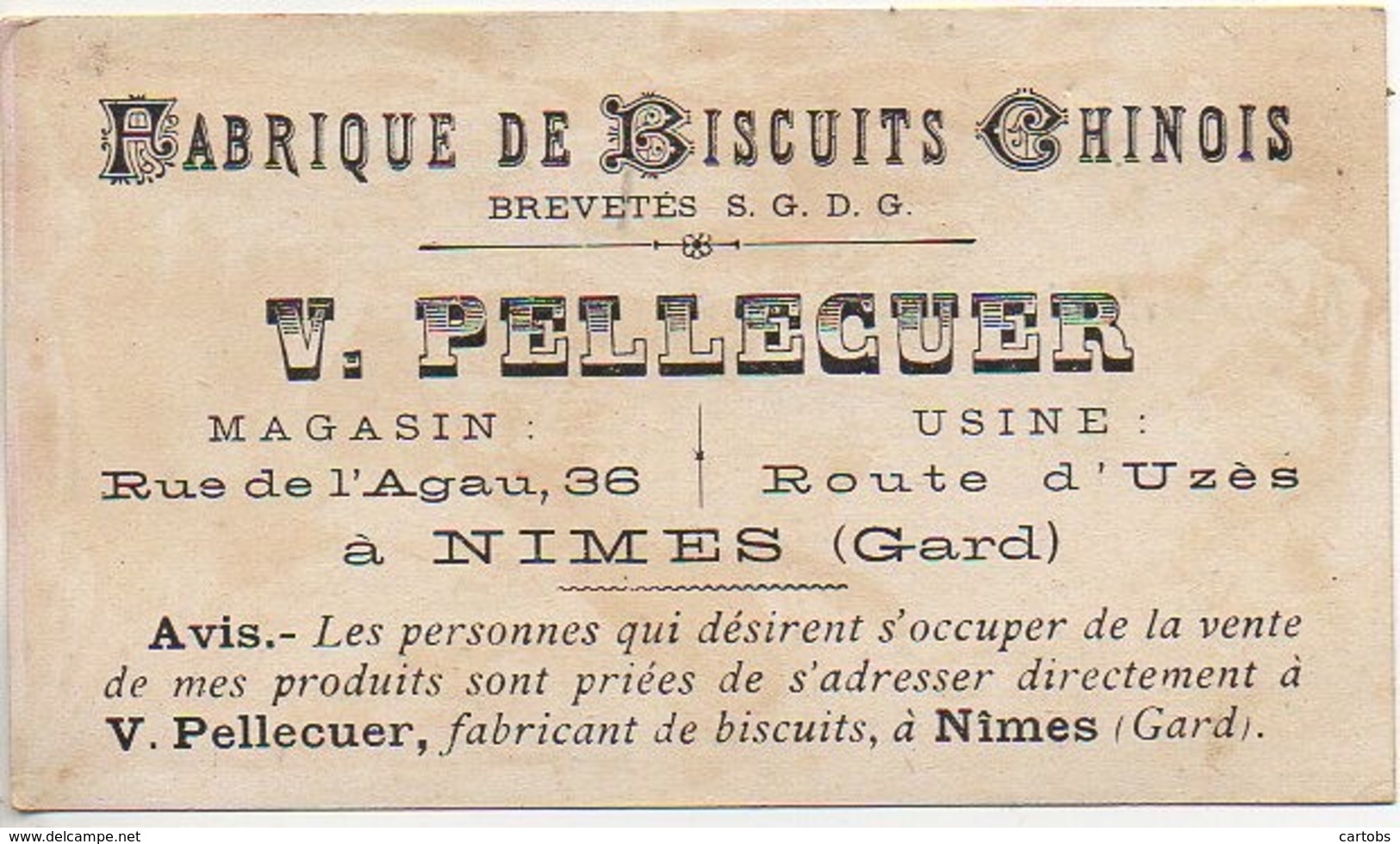 30 NIMES Fabrique De Bisquits Chinois 36 Rue De L'Agau - Nîmes
