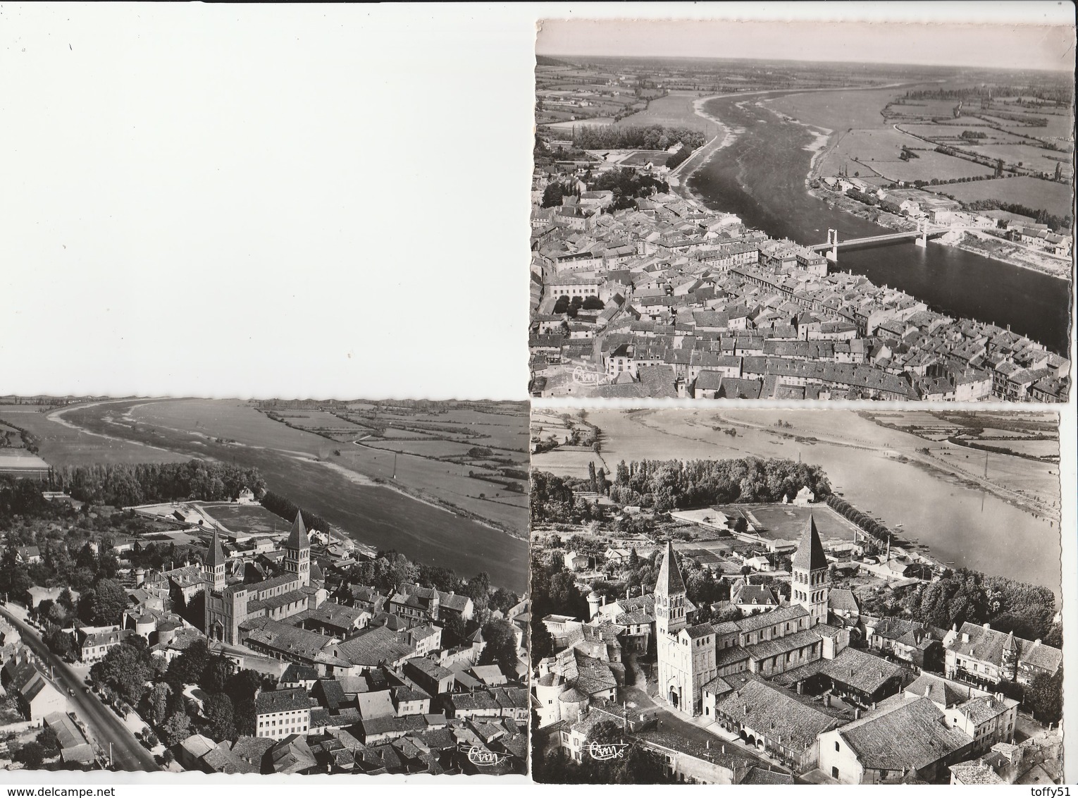 3 CPSM:TOURNUS (71) ABBAYE ÉGLISE SAINT PHILIBERT,NOUVEAU PONT SUSPENDU,VUE - Autres & Non Classés