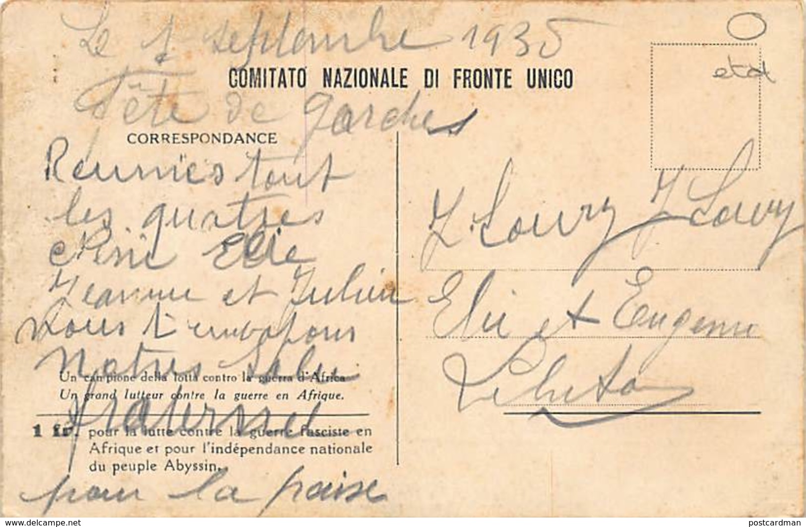 Ethiopia - Petition Postcard Agains The Italian Invasion Of Ethiopia - Portrait Of French Writer Henri Barbusse. - Ethiopie