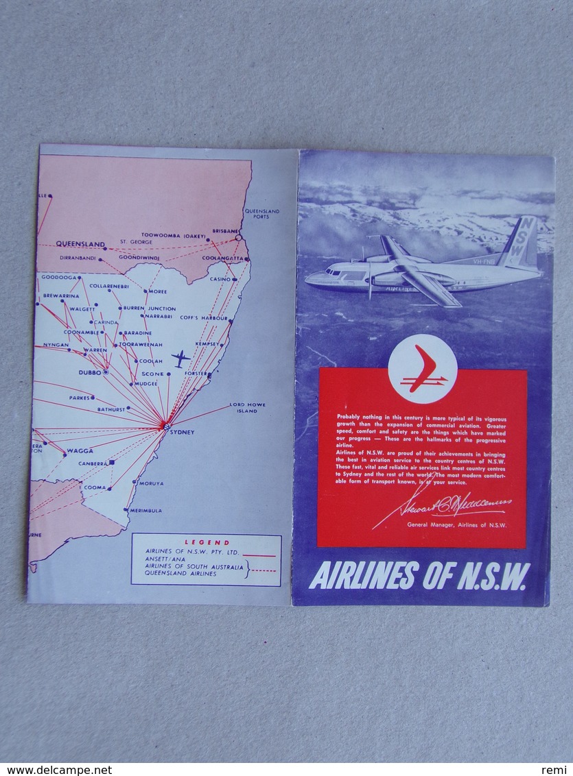 Publicity AIRLINES OF N.S.W. DOUGLAS D.C.3 & VIEWMASTER FOKKER F.27 FRIEND SHIP - Werbung