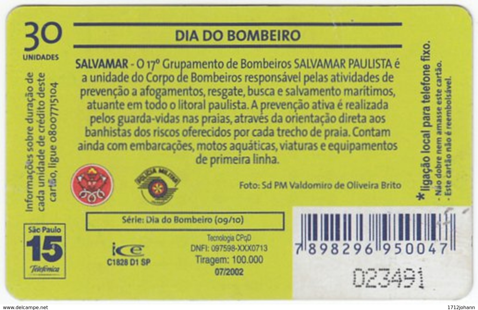 BRASIL K-612 Magnetic Telefonica - Gouverment, Fire Department - Used - Brazil