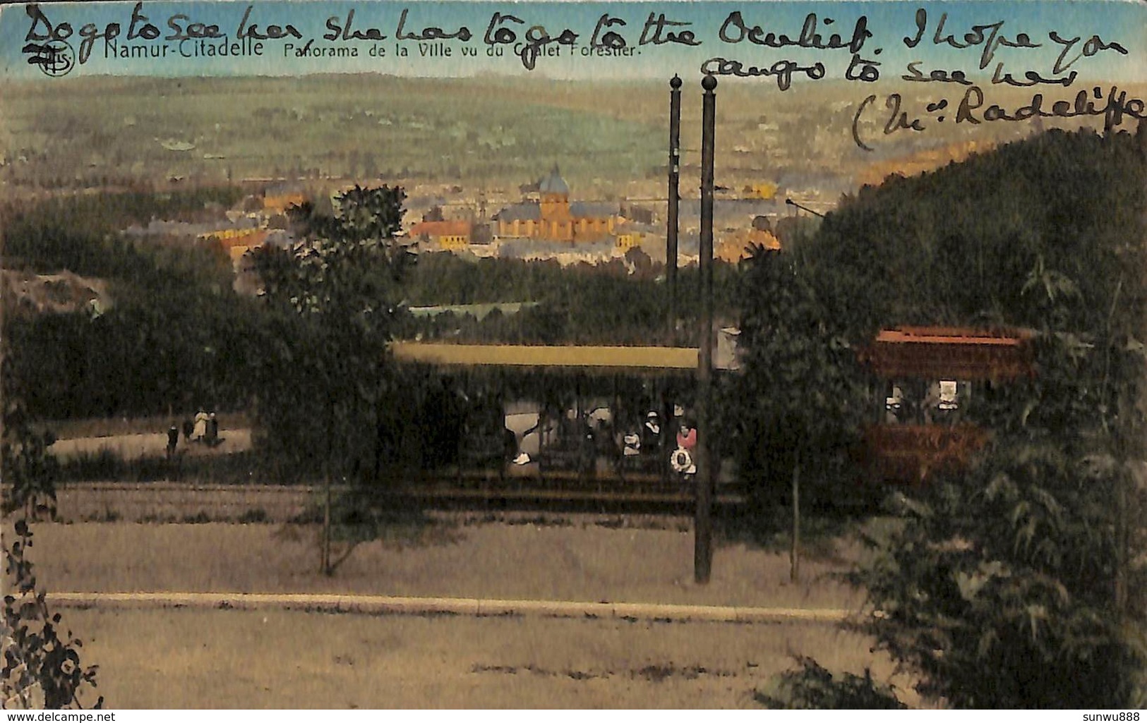 Namur - Citadelle - Panorama De La Ville Vu Du Chalet (animée Colorisée Tram Tramway 1930) - Namen