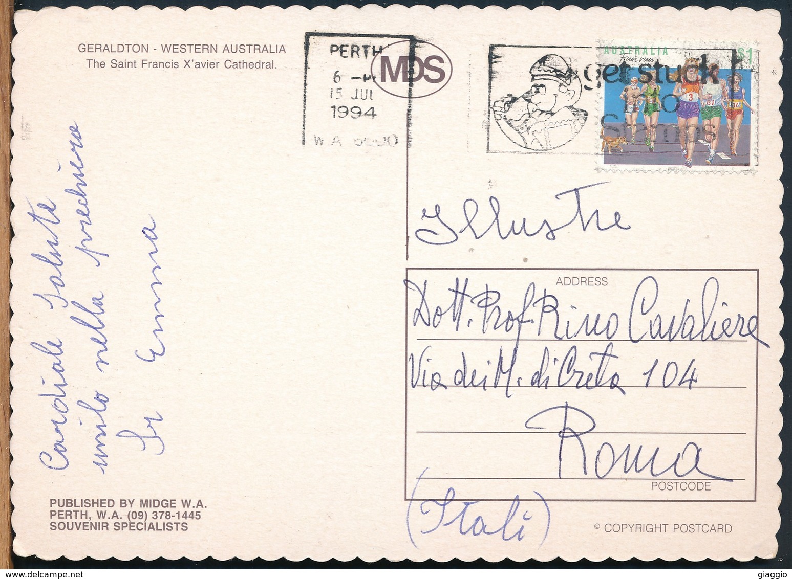 °°° 15786 - AUSTRALIA - GERALDTON - CATHEDRAL - 1994 With Stamps °°° - Geraldton