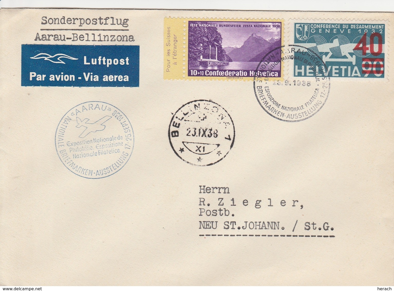 Suisse Lettre Aviation 1938 - Storia Postale