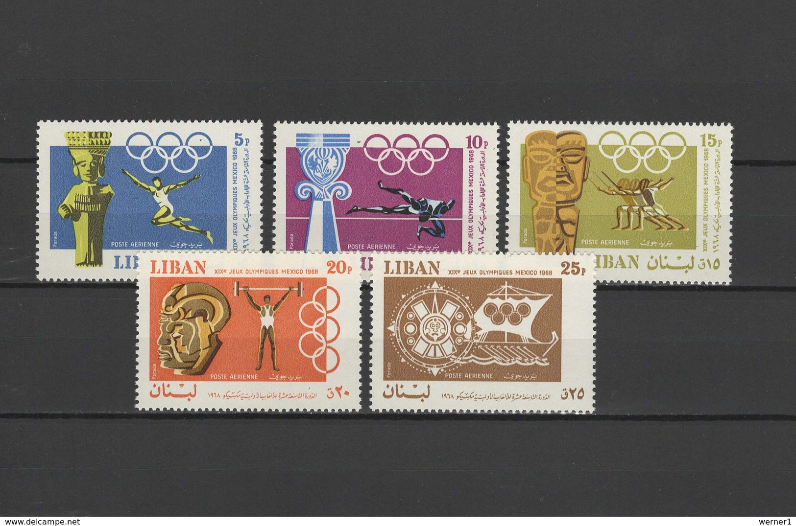 Lebanon 1968 Olympic Games Mexico, Fencing Etc. Set Of 5 MNH - Summer 1968: Mexico City