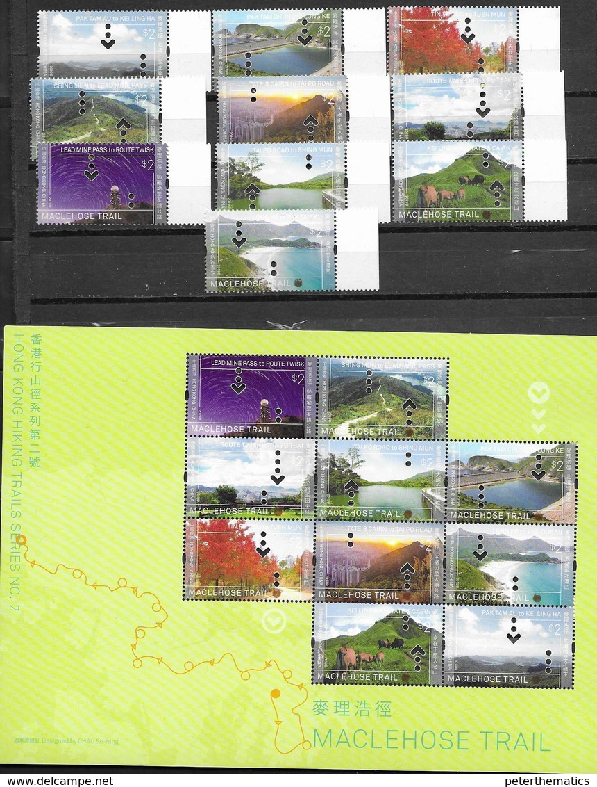 HONG KONG, 2019, MNH, HONG KONG TRAILS, MACLEHOSE TRAIL, MOUNTAINS, TREES, COWS, 10v+SHEETLET - Altri & Non Classificati