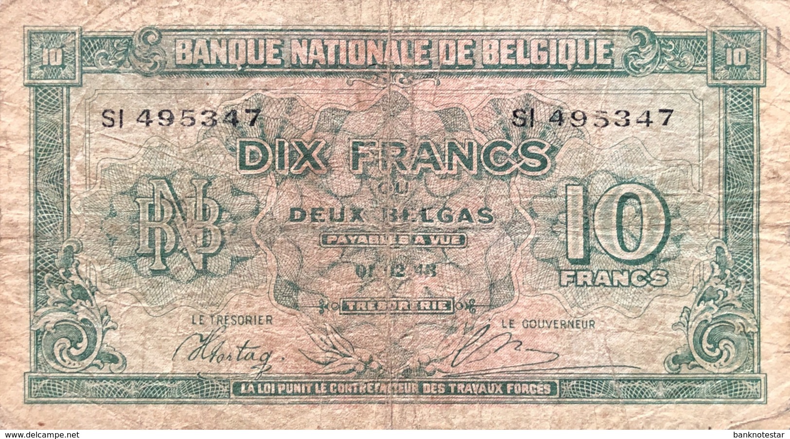 Belgium 10 Francs, P-122 (1.2.1943) - Good - 10 Francs-2 Belgas