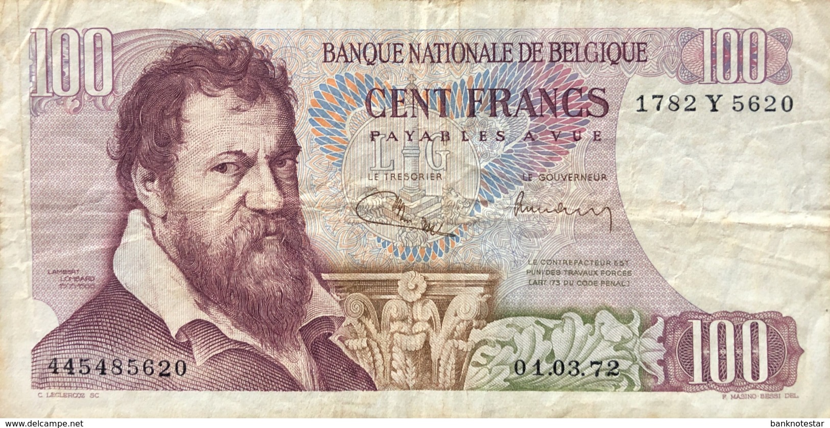 Belgium 100 Francs, P-134b (1.3.1972) - Fine - Sign. 2+8 - 100 Francs