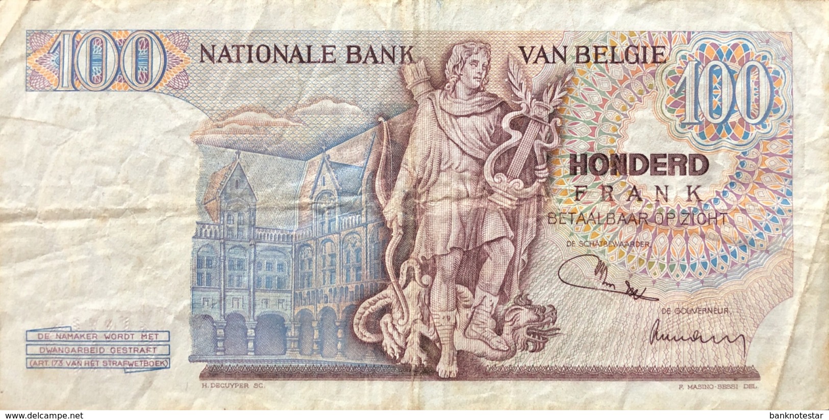 Belgium 100 Francs, P-134b (1.3.1972) - Fine - Sign. 2+8 - 100 Francos