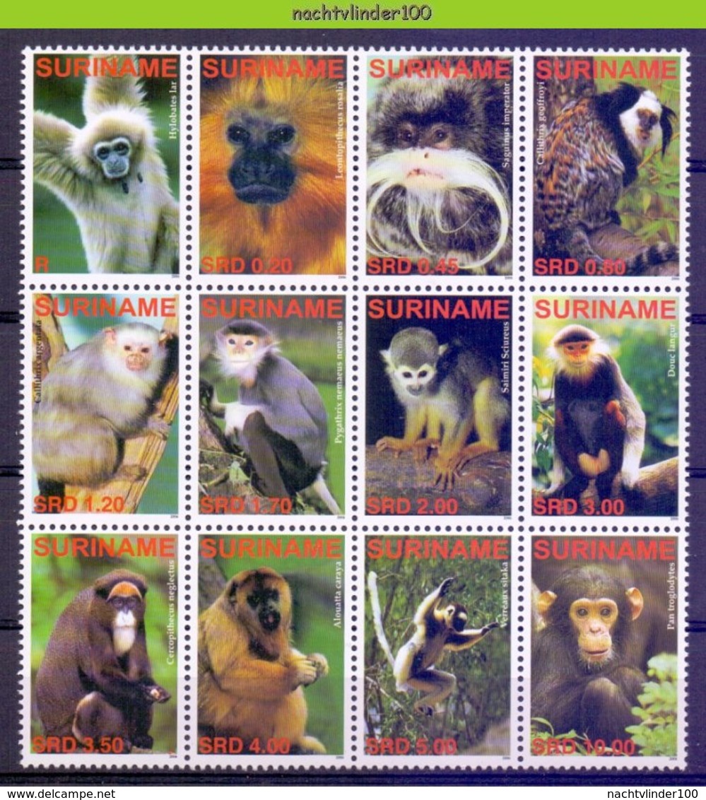 Ndz1406 FAUNA AAP APEN ZOOGDIEREN CHIMPANSEE GIBBON MONKEYS MAMMALS APES AFFEN SINGES SURINAME 2006 PF/MNH - Apen