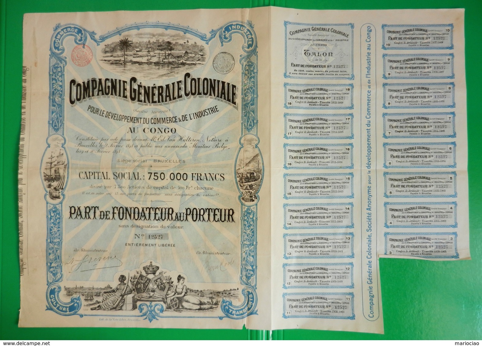 T-CBE Compagnie Générale Coloniale 1898 Congo N.12527 - Andere & Zonder Classificatie