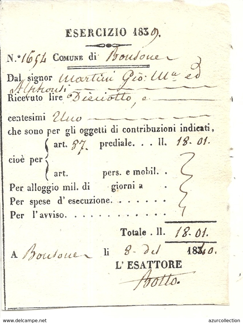 CONTE DE NICE .BONSON .CONTRIBUTIONS INDIRECTES 1840 .MARTINI GIO MARIA - Documents Historiques