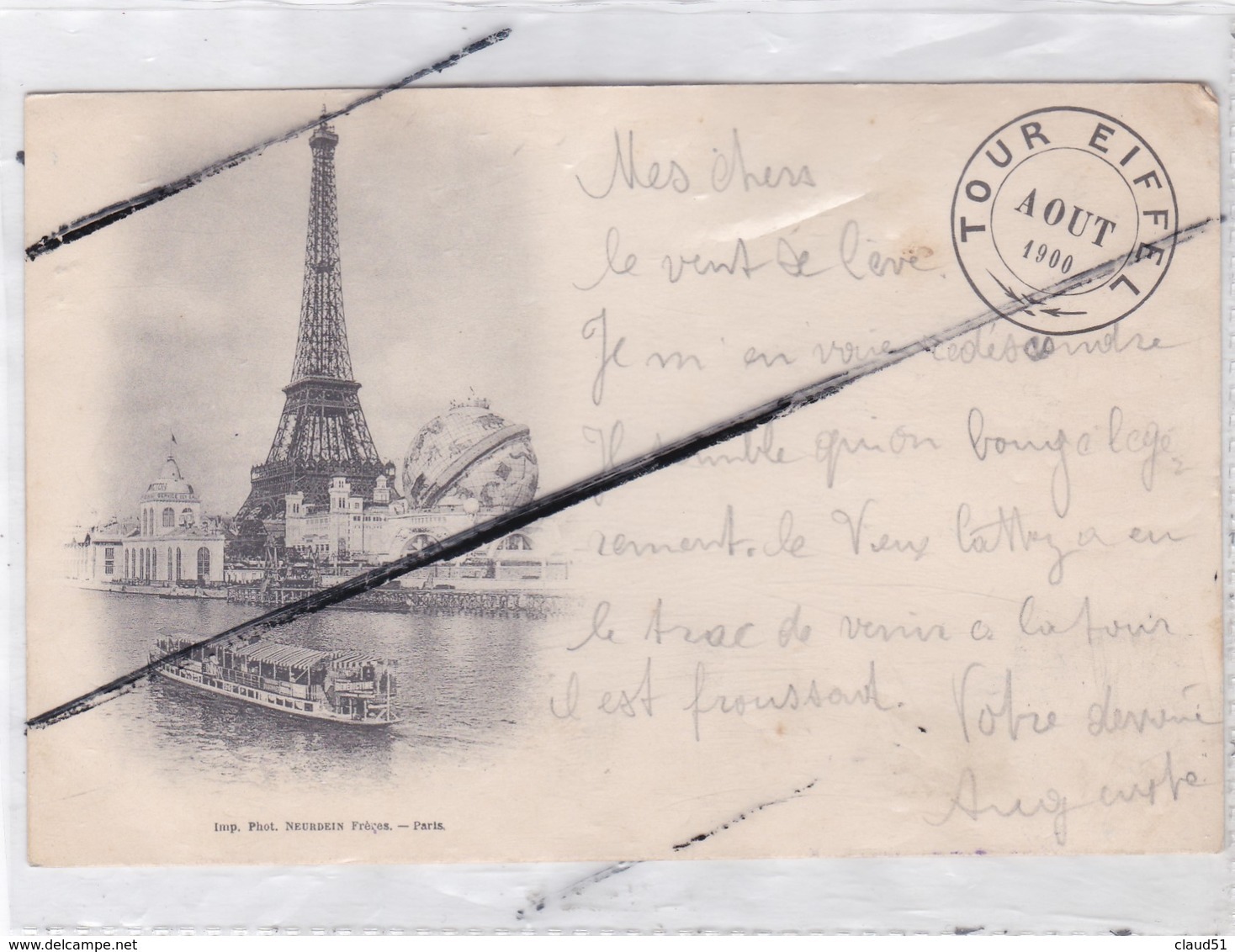 PARIS (75) Tour EIFFEL -Aout 1900 - Carte Précurseur / Dos Cachet Sommet De La Tour ,4é Plate Forme - Eiffelturm