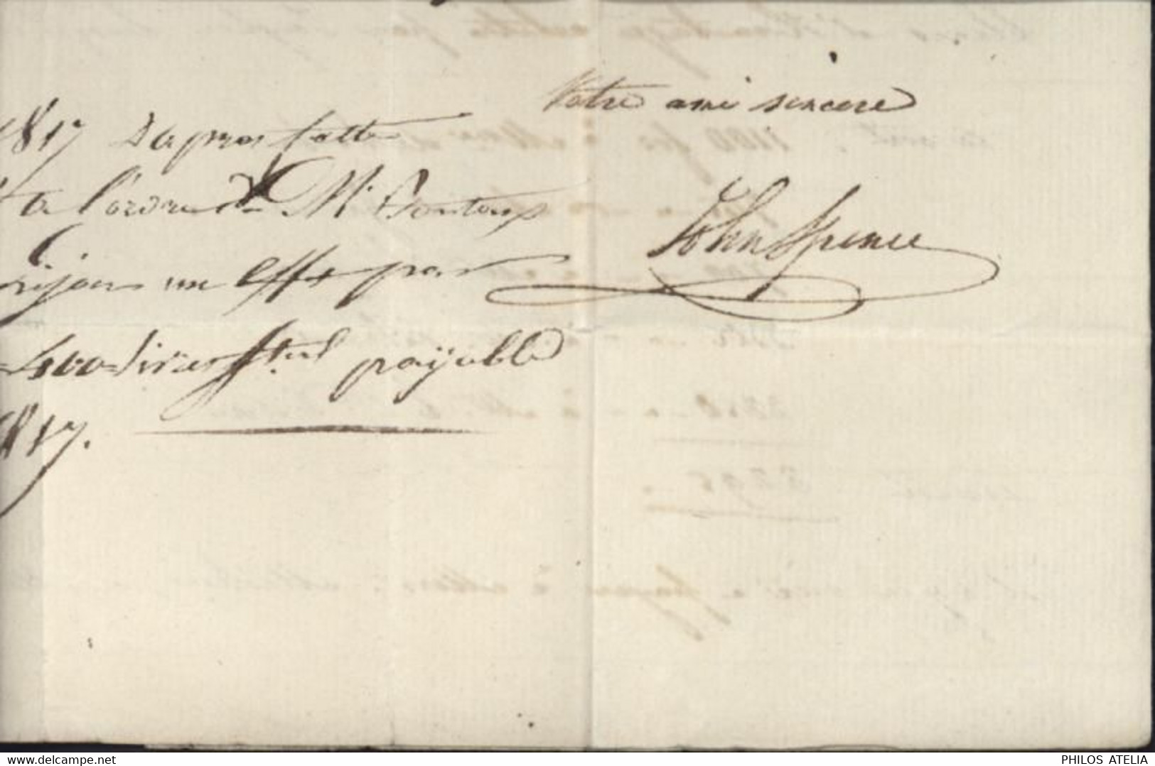 Lettre De Londres Pour La France MP Marque Postale ANGLETERRE Linéaire Taxe Manuscrite + Taxe 2 Rouge Verso FM 7 - 1801-1848: Précurseurs XIX