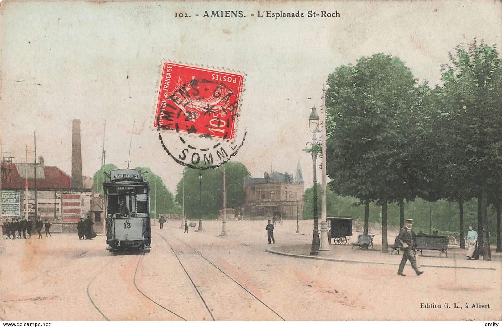 80 Amiens Esplanade St Saint Roch Tram Tramway  Cpa Carte Animée Colorisée - Amiens