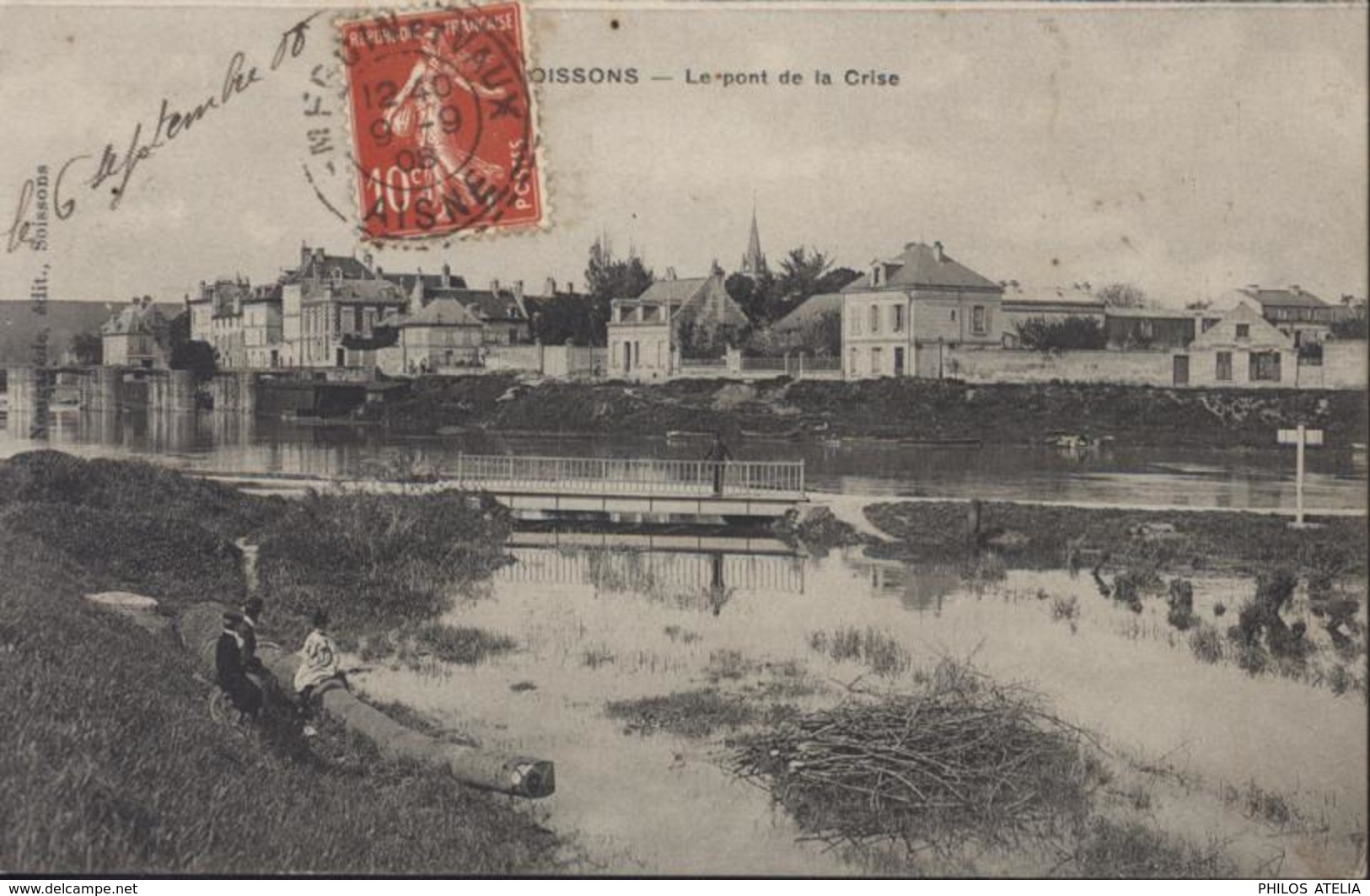 CPA Soissons Le Pont De La Crise Semeuse Camée 10ct Rouge CAD Perlé Mercin-et-Vaux Aisne 9 9 08 - Soissons