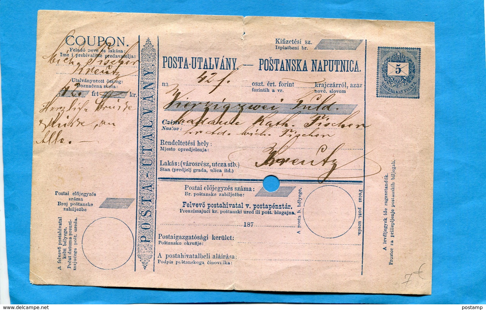 Marcophilie+COUPON-entier   Postal --utalvany- 5-postanska Naputnica-années 1870+ - Parcel Post