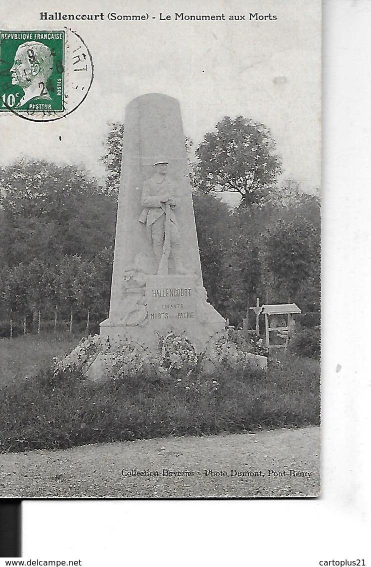 HALLENCOURT   MONUMENT AUX MORTS         DEPT 80 - Autres & Non Classés